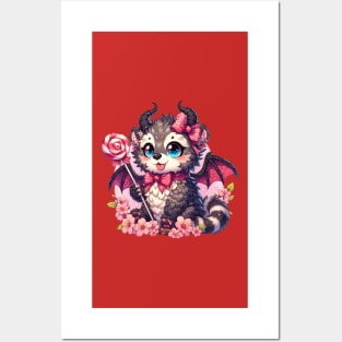 Kawaii Binturong Dragon with Lollipop Posters and Art